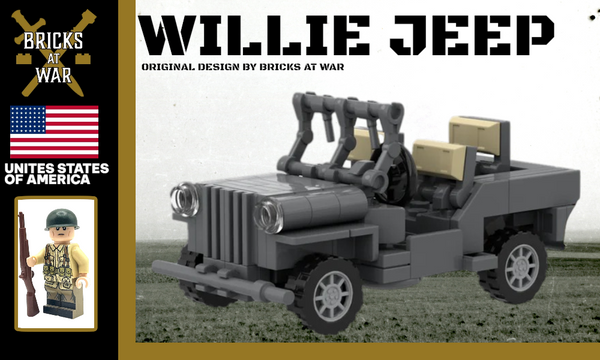 WWII Willys Jeep with American Rifleman Soldier Minifigure