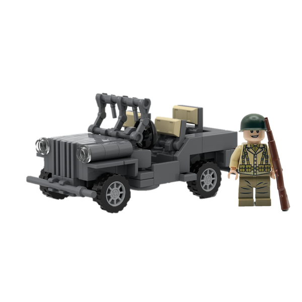 WWII Willys Jeep with American Rifleman Soldier Minifigure